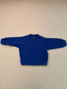 Patagonia Blue Crewneck Fleece Sweater with Shoulder Snap Detail, 24 months